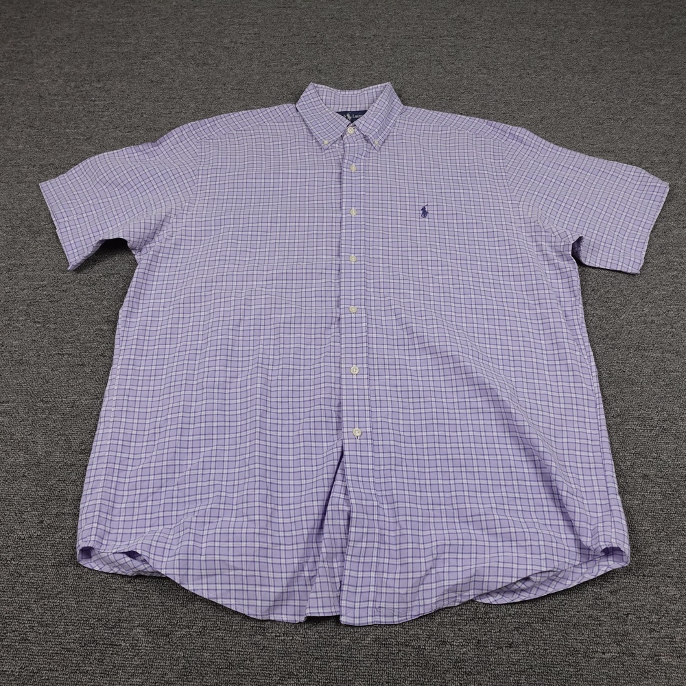 Ralph Lauren Blake Shirt Mens Large Purple Check Short Sleeve Button Down